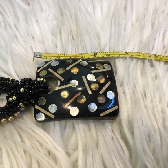 Vintage Black, MOP and Gold glass Beaded Necklace and Earring Set - Picture 9 of 10